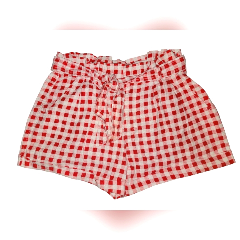 JOLT Red Gingham High Waisted Paper Bag Tie Shorts - Womens Size 3 / 26